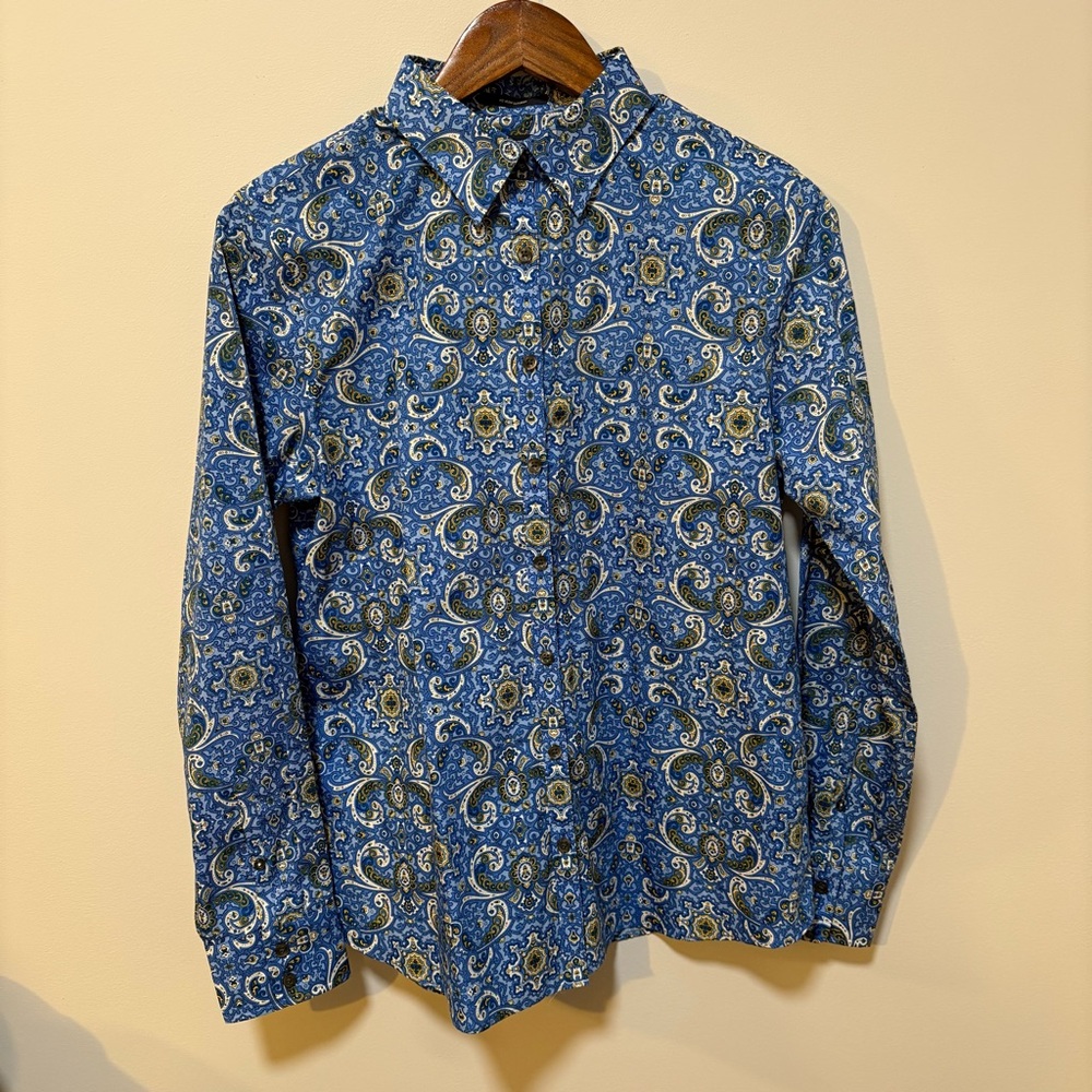 Lands’ End Paisley Button Down Women’s 10 Preppy Teacher-Core No Iron